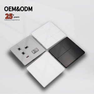 Hot sales 13A 250V 1 gang 1 way UK wall light switches with smooth Tempered glass panel for hotel modern electric switch socket