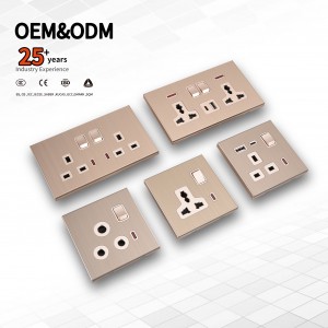 Multicolor 220v-250v uk BS wall sockets Customizable packaging/logo brushed stainless steel for home electric light switches