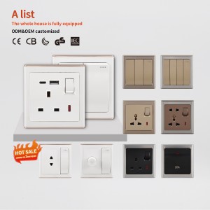 Hot Sales UK Standard Sockets and Switch 1/2/3/4 Gang With Stainless Steel Frame Panel for Hotel Home Wall Switch Socket