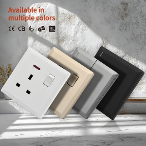 High quality British standard 13A electric sockets with neon super slim Multiple colors panel for home wall sockets and switch