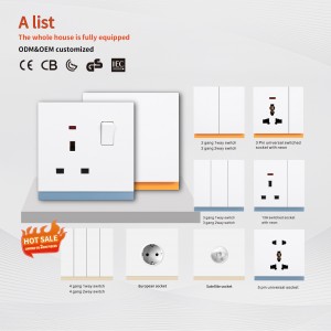 Hot sales UK British standard 16A 250V CB certificate electric switches with white panel for house wall light switch and socket