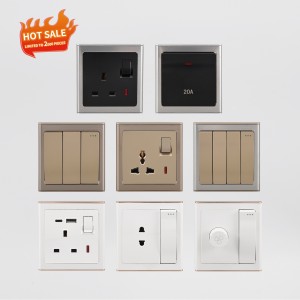 Manufacturer 16A 220V Stainless Steel UK Standard Electrical Switch and Sockets 1/2/3/4 Gang for Hotel Power Wall Light Switches