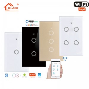 Modern design US standard 120 type zigbee wifi smart switch with glass panel for home wall light touch switch alexa google app