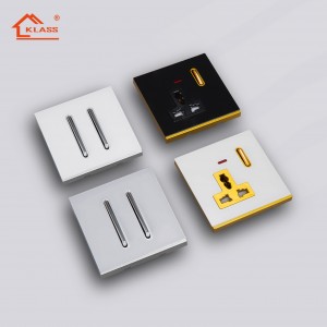 Manufacturer Price UK Standard Electrical Wall Sockets and Switches Plates with Piano Key glass panel for home Power switches